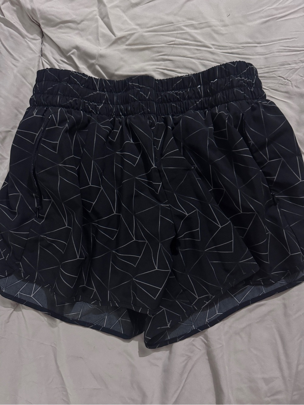 Xersion Black Athletic Shorts with White Geometric Lines
